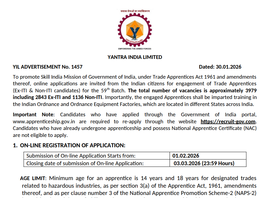 YIL Apprentice Recruitment Vacancy Notification 
