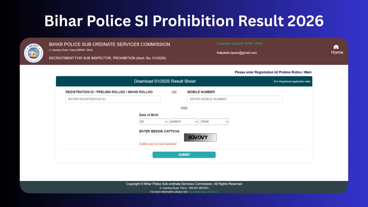 Bihar Police SI Prohibition Result 2026